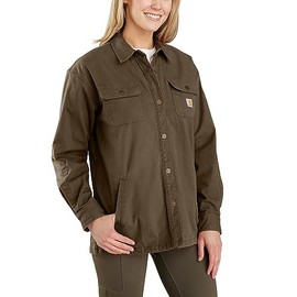 Carhartt Women's Rugged Flex Loose Fit Canvas Fleece-Lined Shirt Jac, Tarmac, 3X