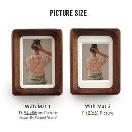 Zelvix 2.5x3.5 Natural Wood polaroid Picture Frame Matted to 2x3 with Plexiglass, Walnut Solid Wood Small Photo Frame,For TableTop and Wall Mounting