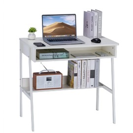DEILALY Computer Desk Small Desk with Storage Space Wood Desk Corner Desk W31.5*D19*H29.5 Writing Table Study Desk Work Station Gaming Desk Study Table Small Desk Home Office Bedroom White