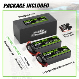 OVONIC Lipo Battery 11.1V 80C 5200mAh 3S Battery with Dean-Style T Plug Hardcase Battery for RC Car Boat Truck Helicopter Airplane Racing Models(2 Packs)(with Lipo Voltage Checker)