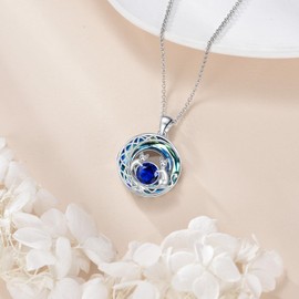 YDD 925 Sterling Silver Cat Necklace for Women, Crystal Cat Pendant Created Birthstone Valentine's Day Birthday Mothers Day Graduation Animal Jewelry Gifts for Ladies Her Mom Girlfriend Daughter