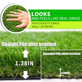 AYOHA 4 FT x 7 FT Artificial Grass, Realistic Fake Grass Deluxe Synthetic Turf Thick Lawn Pet Turf, Indoor/Outdoor Landscape, Easy to Clean with Drain Holes, Non-Toxic, High Density, 35mm