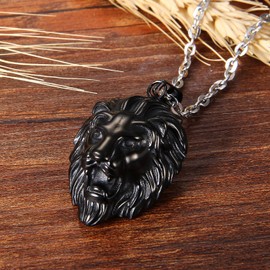 Cupimatch Lion Head Pendant Necklace, Mens Stainless Steel Gothic 22 Inch Biker Link Chain Gold Black (Black)