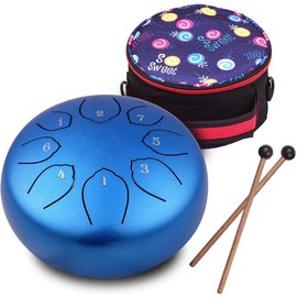 Musfunny Steel Tongue Drum for Kids: Handpan Drum Percussion Instruments 6 inch 8 Notes with Carry Bag and Music Book -Musical Drum for Musical Education Concert Meditation Yoga (Blue)