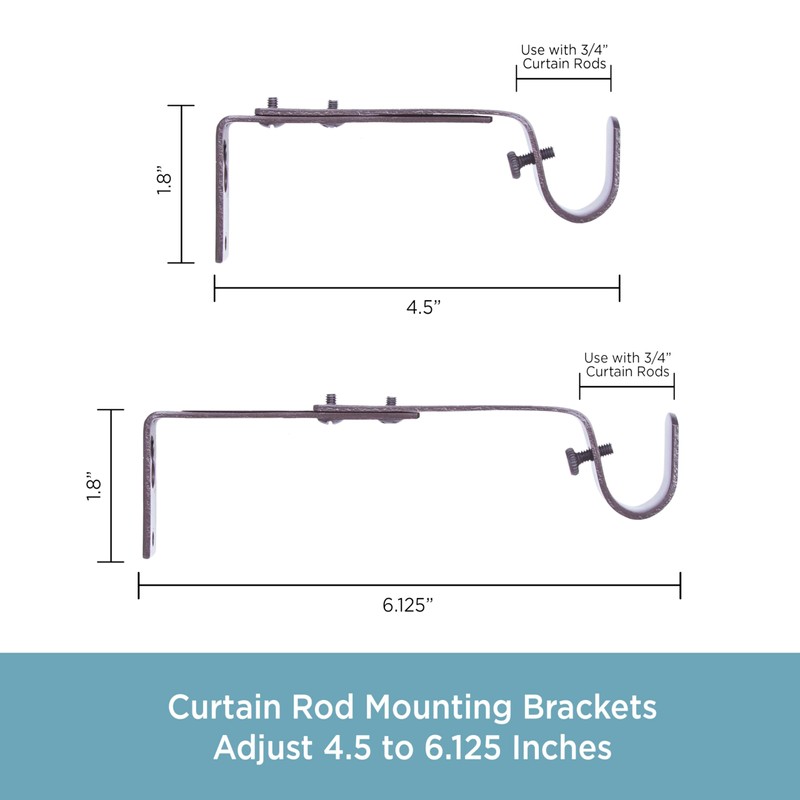 Kenney Adjustable Curtain Rod Brackets, Mocha (2-Pack)