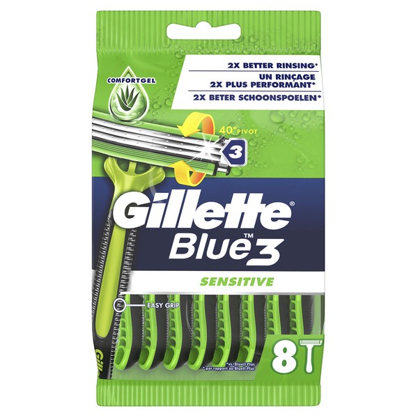 Gillette Blue3 Sensitive Disposable Razors, Pack of 8