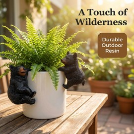 The Bridge Collection 3" Black Bear Pot Hangers - Set of 2-Black Bear Figurines for Garden Pots - Fun Animal Decorations for Planters (Styles Vary)