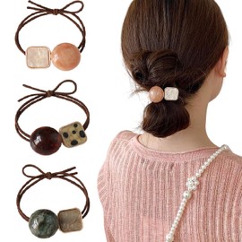 BetterJonny Hair Rubber Set of 3, Adult, Cute, Metal Bijou Included, Hair Accessories, Korean Style, Stylish, Simple, Elegant, Black Hair Ornament Set