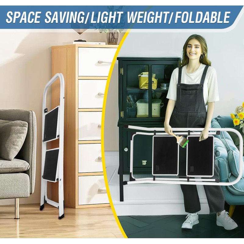 2 Step Stool, Folding Step Stool - Capacity with Wide
