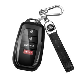 MILD EAST Key fob Cover for Toyota with Keychain, Soft TPU Key Shell Case for 2025 Camry, 2021-2025 Venza Sienna, 2019-2025 Land Cruiser, 2023-2025 Highlander Tundra Corolla Prius, 4 Buttons (Black)