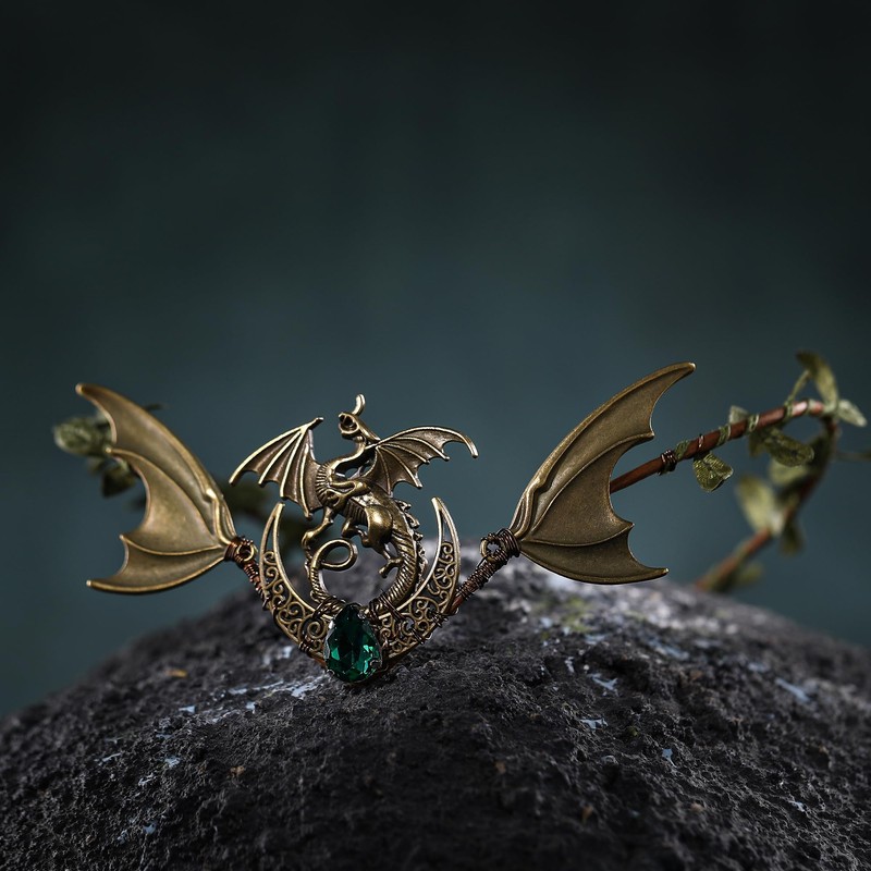 PartyforU Elfenblumenkrone mit Drachenmond für Cosplay, Bronze Elfen Kopfschmuck für