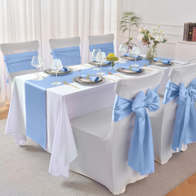 Aormenzy 4 Pcs Baby Blue Satin Table Runners 12 x