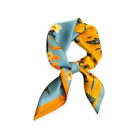 LumiSyne Silk Scarf Women's Square Scarf 70 x 70 cm Colourful Flowers Tree Printed Lightweight Satin Square Scarf Multifunctional Neckerchief Headscarf Bandana Headband Headband, Blue yellow flowers leaves