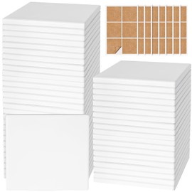 Ceramic Tiles for Crafts, GOH DODD 48 Pack Unglazed Blank Coasters with Cork Backing for Alcohol Ink Painting Acrylic Pouring Art Projects DIY Gifts Mosaic Tiles, Square, 4 Inch, White