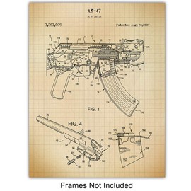Famous Automatic Weapons Wall Art Patent Prints - Set of Four (8x10) Vintage Unframed Photos - Great Gift for Gun and Firearm Enthusiasts - Man Cave Home Decor