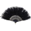 Mwoot Embroidered Flower Marabou Feather Fan, 1920s Vintage Style Folding