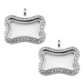 WANDIC Rhinestone Photo Charm, 2Pcs Bone Shaped Crystal Photo Pendant Bridal Wedding Bouquet Charms Memory Lockets for 2 Pictures