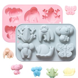 Animal Chocolate Mold Set - Food-Grade Silicone Baking Molds with Frog, Elephant, Monkey, Snail & Butterfly, Reusable for Kids Birthday Cakes, Jungle Party Treats & DIY Crafts - 2 Pack