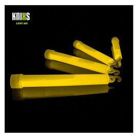 KNIXS Pack of 25 Power Glow Sticks (15 cm) with Special Hooks and Mounting Strap - Yellow Luminous for Party, Festival, Outdoor or Decoration