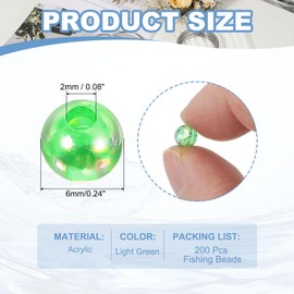 PATIKIL 6mm Fishing Beads, 200 Pcs Acrylic Holographic Beads Round Fishing Bait Eggs Rig Bead Tackle Lures Accessory for Fishing Rigs Baits Lures, Light Green
