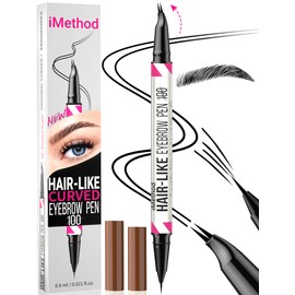 iMethod Curved Eyebrow Pen - Eyebrow Pencil 2-in-1 Dual-Ended Eyebrow Pen with Curved Tip and Precise Brush-Tip, Microblading Eyebrow Pen for Natural Hair-Like Brows, Long Lasting, Black