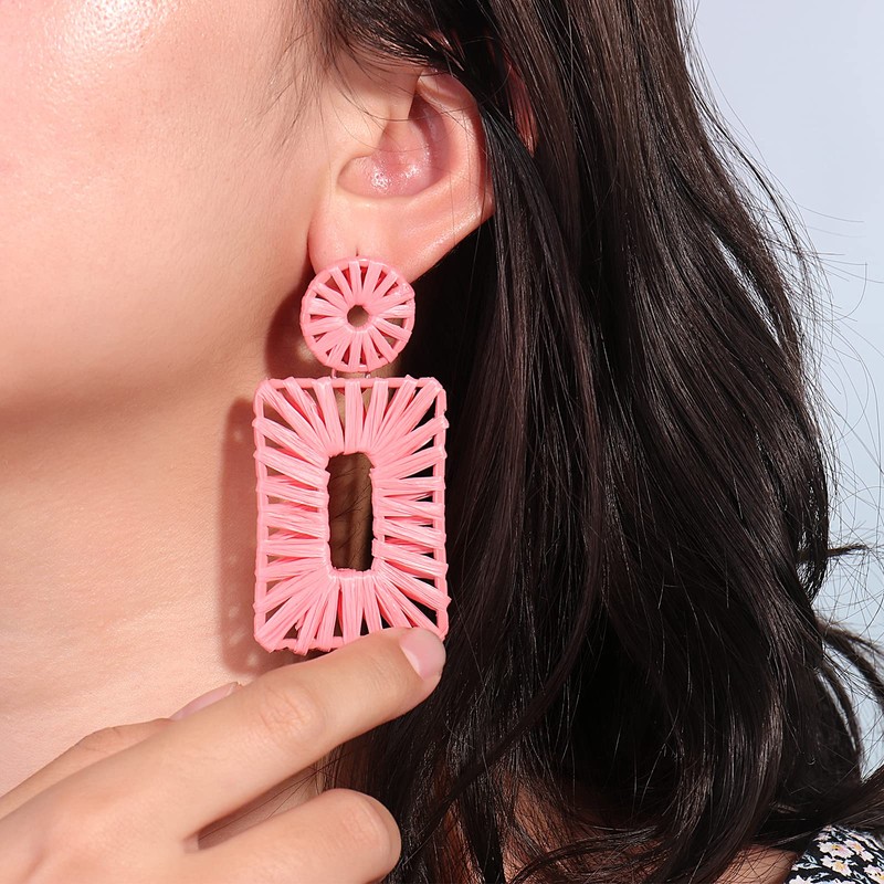 Statement Raffia Earrings Boho Drop Earrings Geometric Dangle Earrings for
