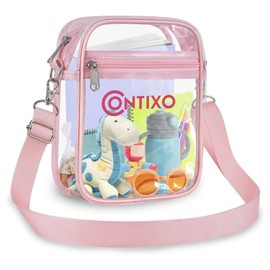 Contixo Clear Bag for Stadium Events - 7" Clear Crossbody Bag, PVC Clear Bag for Kids, Clear Purse Bag for Concerts Sports Events Festival with Adjustable Strap, Waterproof, Pink