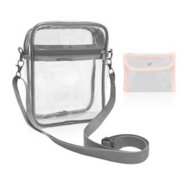 1 x transparent shoulder bag, 1 x snap storage bag, adjustable shoulder strap, waterproof storage bag, portable purse, travel storage bag, Transparent grey trim, Modern