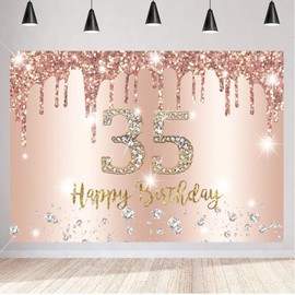 35th Birthday Decoration Women, 35th Birthday Decoration Rose Gold Glitter Spots Fabric Sign Poster, 35th Birthday Background Banner Woman 35th Birthday Party Decoration