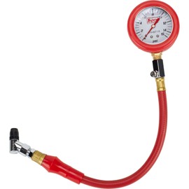 Safety Racing Red Liquid-Filled Tire Pres. Gauge w/Hose 0-15 PSI