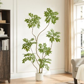 FloraFairy 5.5FT Artificial Sumac Tree with White Pot, Tall Faux Plants Indoor, Large Fake Tree with Nearly Natural Silk Plant (Real Touch), for Home, Office, Living Room, Patio, Lobby Decor