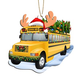 GENANY 2 Side Printed School Bus Wooden Christmas Ornaments 2024, Keepsake Ornaments, Ornament for Women, Ornament Christmas Decoration for Tree, Christmas Tree Hanging Decorations