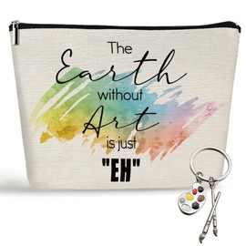 2 Pcs Makeup Artist Supplies Art Teacher Gifts Artist Gifts for Women, The Earth Without Art Is Just Eh Makeup Bag Gifts for Artists Art Lovers, Teacher Appreciation Gifts Makeup Bag Palette Keychain