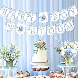 Wonmelody Baby in Bloom Baby Shower Decor Boy with Baby in Bloom Banner Flower Decor Baby in Bloom Baby Shower Decoration Blue Welcome Baby Decorations for Blue Floral Baby Shower Newborn Party