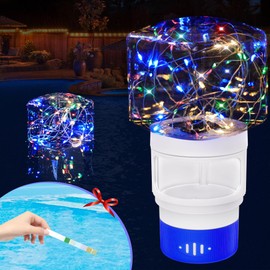 FineBud Pool Chlorine Floater,Solar Chlorine Floater with Colorful Light,Floating Chlorine Dispenser with Adjustable Release,Large Capacity Chlorine Holder Pool Floater,Easy Opening Pool Floater