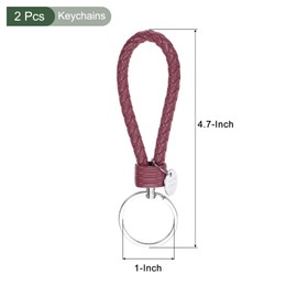 YOKIVE 2 Pcs Braided Leather Keychains with Stainless Steel Key Ring Sleeve, Home PU Keys Ring Woven Decorating Lanyard Straps for Bags Wallets (Dark Red)