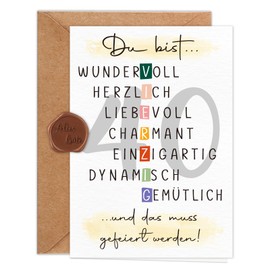 Giftota 40th Birthday Card Woman Man (A6 Folding Card with Envelope & Wax Seal), Beautiful 40th Birthday Card with Special Designs, 40th Greeting Cards for Friends, Lovers and Parents