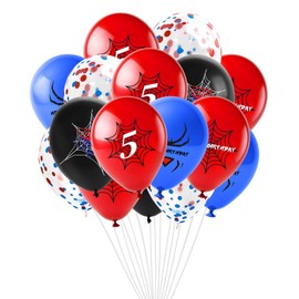 Spider Theme Number Balloons,Spider Pattern 5th Birthday Balloons,Kids Boys Cartoon Balloons Birthday Party Confetti Decorations Cartoon Heroes Spider Decoration