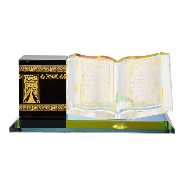Muslim Crystal Gold-Plated Kaaba Book Miniature Model Showpiece Islamic Architecture Craft Home Table Decor Islamic Building Gift Car Ornament