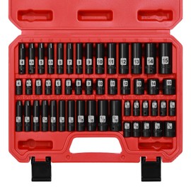 AIRTOON 1/4" Drive Impact Socket Set, 50-Piece, SAE (5/32 to 9/16 inch) and Metric (4-15mm) Size, Deep/Shallow, 6 Point, CR-V, Master Impact Socket for Household, Automotive Repair