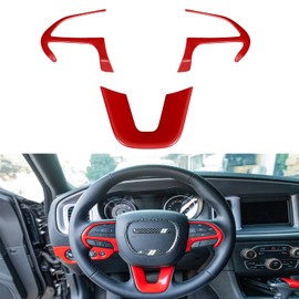Steering Wheel Decoration Trim Cover ABS Fit for Dodge Challenger Charger 2015-2024,for Durango Jeep Grand Cherokee SRT8 2014-2024 Accessories 3pcs (Red)