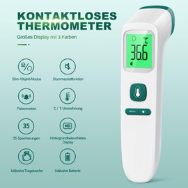 Fever Thermometer, Contactless Forehead Thermometer, Digital Infrared Thermometer for Babies and Adults with Instant Accurate Readings, Fever Alarm, LCD Display and 35 Memory Recall (Green)
