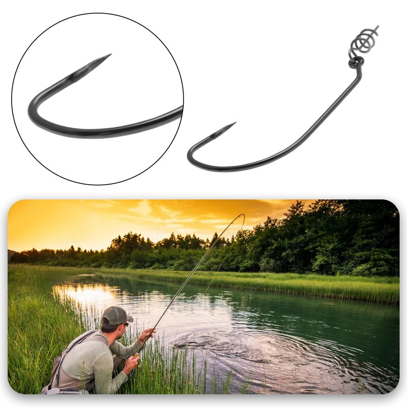 Be In Your Mind 10PCS #1/0 Offset Hook with Baitholder