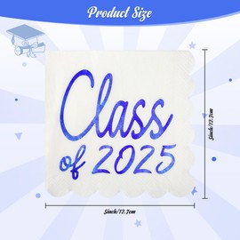 Houuqe 120pcs Class of 2025 Graduation Napkins, 5 x 5 Inch Disposable Congrats Grad Paper Cocktail Napkins, Scalloped Gold Foil Beverage Napkin for University School College Graduation Party (Blue)