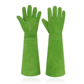 HANDLANDY Ladies Leather Gardening Gloves, Thorn Proof Long Gauntlet Heavy Duty Garden Gloves, Elbow Length Women Rose Pruning Gloves (Large, Green)
