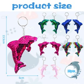 QJFHURB Pack of 10 Dolphin Keyrings Sequins Key Fob Dolphin Pendant for Children Party Birthday Dolphin