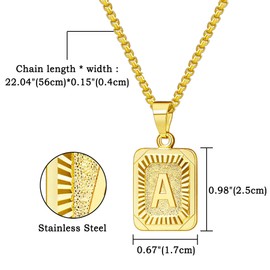 OIDEA Necklace with Letter A-Z, Silver Gold, Charm, for Men/Women, A-Z Letter Pendant, Rectangle Dog Tag Chain, Stainless Steel Wheat Chain, Jewellery Gift for Men and Women, Stainless Steel