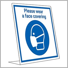 V Safety Covid Retail Desk Sign - Wear A Face Covering - 150mm x 200mm - 2mm Rigid Plastic