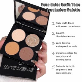 JIMYAUQIN 4 Colors Eyeshadow Brown Matte & Shimmer Makeup Palette - High Pigment, Long-Lasting, Waterproof with Built-In Mirror for Daily Makeup (01#)