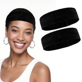 ALIIP Wig Grip Headband, 2 PCS Elastic Wig Bands, Non Slip Edge Band for Laying Down Wigs, Adjustable Velvet Wigs Melt Bands, Discreetfor, Soft for All Head Hair Loss Chemo Patients(Black)